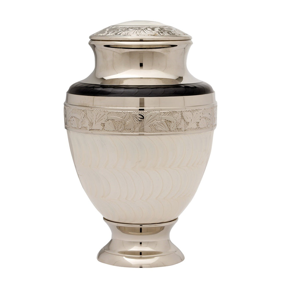 Elegant Pearl White Brass Cremation Urn -  product_seo_description -  Brass Urn -  Divinity Urns.