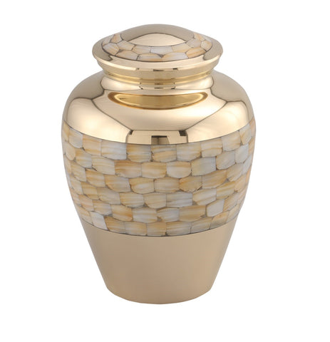 Elite Mother of Pearl Brass Cremation Urn -  product_seo_description -  Brass Urn -  Divinity Urns.