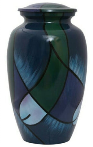 Abstract Blue and Green Hand Painted Cremation Urn -  Adult Urn