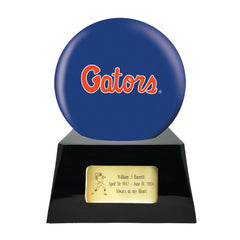 Football Cremation Urn with Optional Florida Gators Ball Decor and Custom Metal Plaque -  product_seo_description -  Sports Urn -  Divinity Urns.