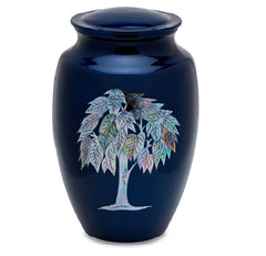 Mother of Pearl Soulful Tree on Blue -  product_seo_description -  mother of pearl urn -  Divinity Urns.