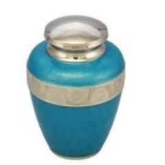 Classic Avalon Cremation Urn with Silver Sunflower Bands (Sky Blue)