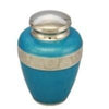Image of Classic Avalon Cremation Urn with Silver Sunflower Bands (Sky Blue) -  product_seo_description -  Adult Urn -  Divinity Urns.