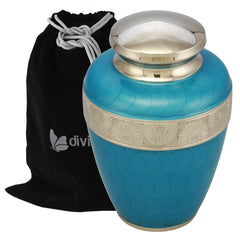 Classic Avalon Cremation Urn with Silver Sunflower Bands (Sky Blue) -  product_seo_description -  Adult Urn -  Divinity Urns.