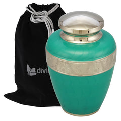 Classic Avalon Cremation Urn with Silver Sunflower Bands (Teal) -  product_seo_description -  Adult Urn -  Divinity Urns.