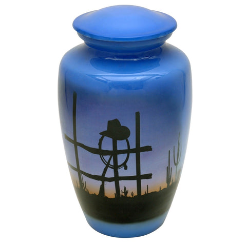Western Sunset Ranch Hand Painted Cremation Urn -  product_seo_description -  Adult Urn -  Divinity Urns.