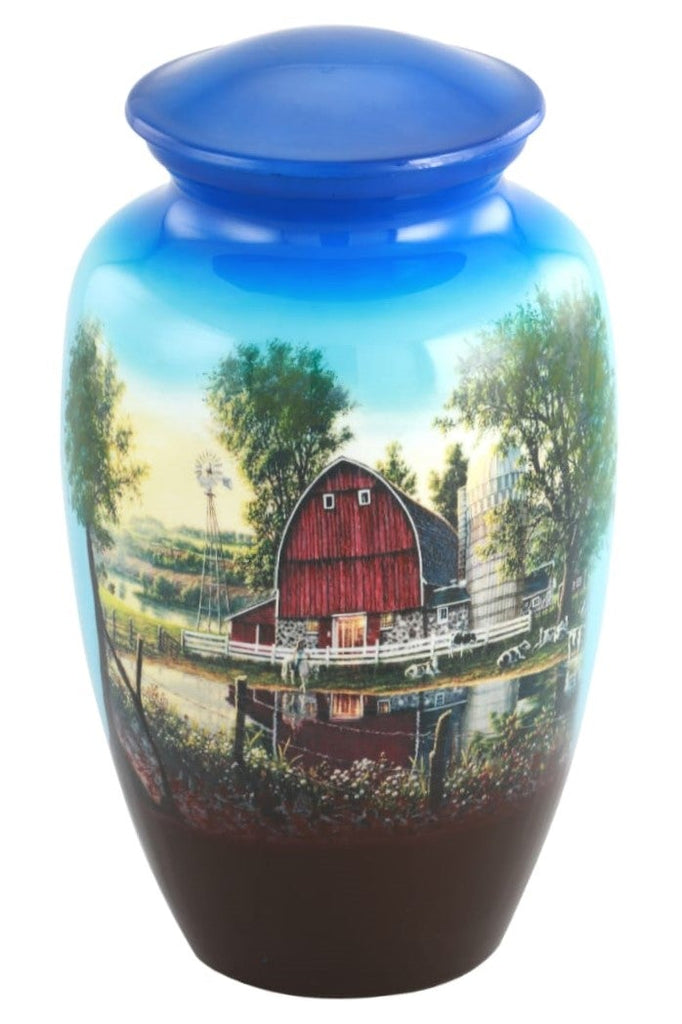 Red Barn Homestead Hand Painted Cremation Urn -  product_seo_description -  Adult Urn -  Divinity Urns.