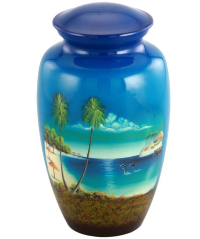 Palm Beach Oasis Hand Painted Cremation Urn -  product_seo_description -  Adult Urn -  Divinity Urns.