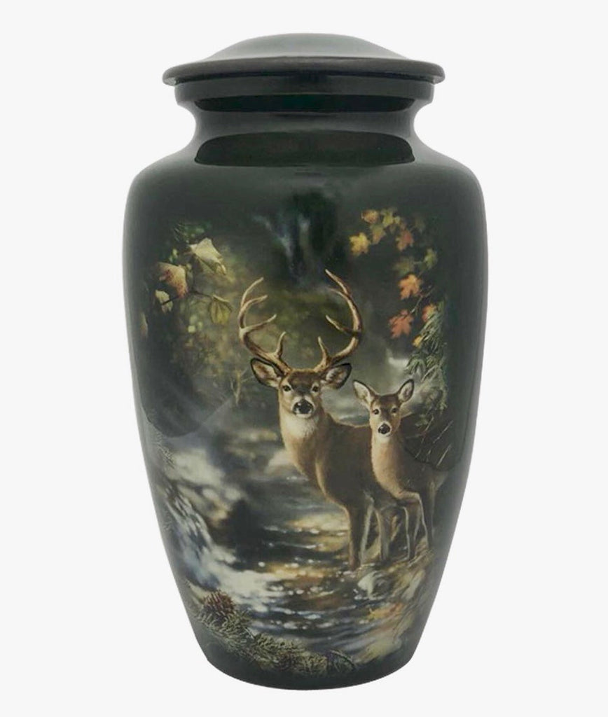 Green Forest Buck & Doe Hand Painted Cremation Urn -  product_seo_description -  Adult Urn -  Divinity Urns.