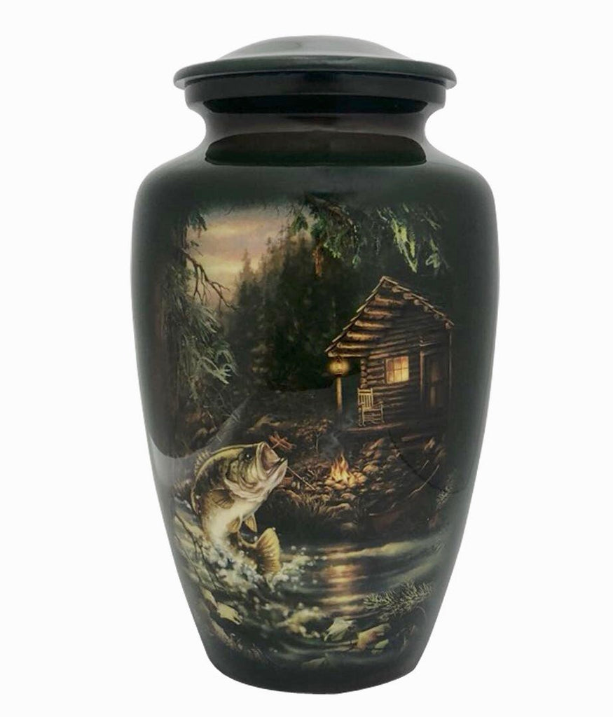 Green Fishing At The Cabin Hand Painted Cremation Urn -  product_seo_description -  Adult Urn -  Divinity Urns.