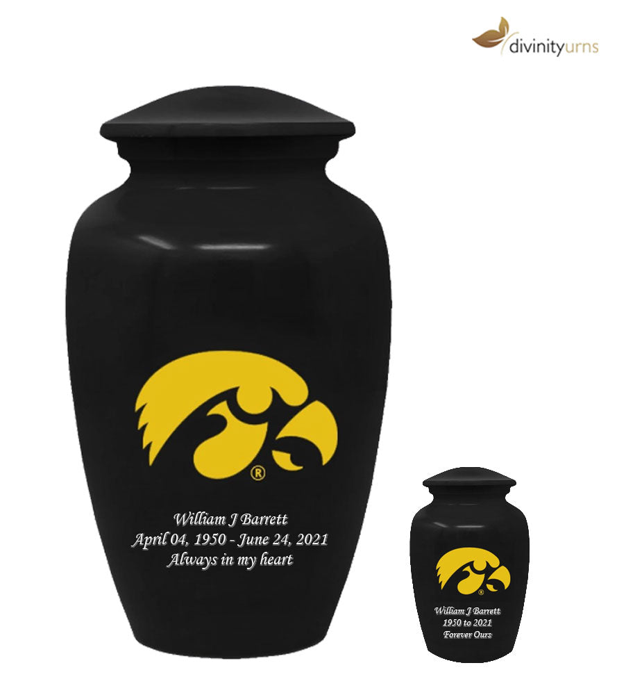 University of Iowa Hawkeyes Collegiate Cremation Urn-Black,  Sports Urn - Divinity Urns