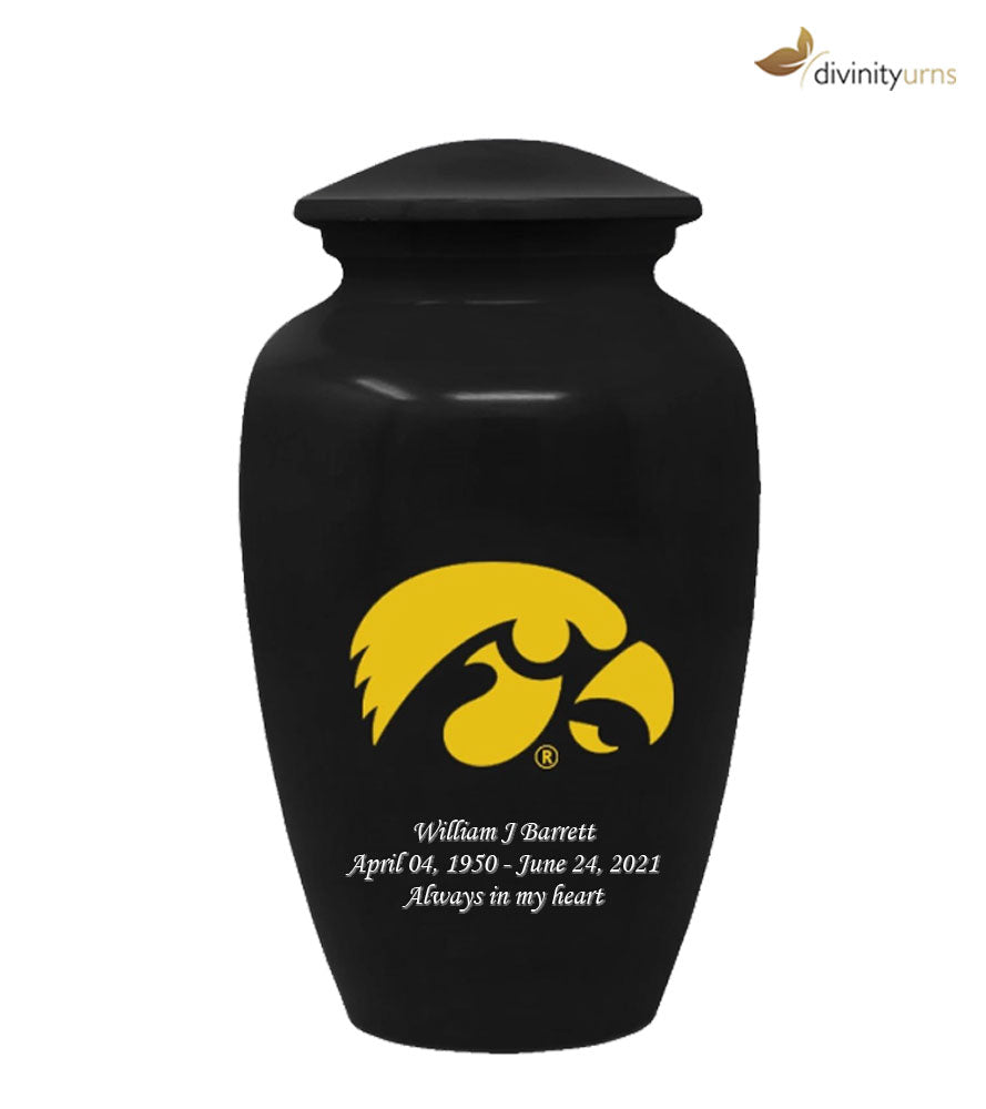 University of Iowa Hawkeyes Collegiate Cremation Urn-Black,  Sports Urn - Divinity Urns