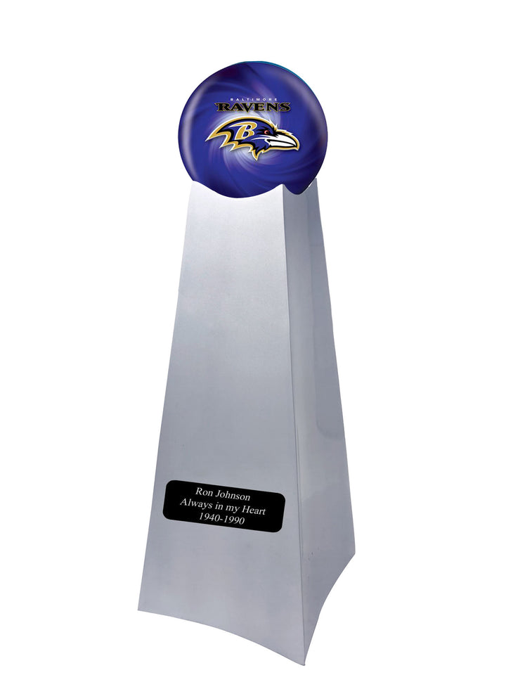 Championship Trophy Urn with Optional Baltimore Ravens Ball Decor and Custom Metal Plaque - Divinity Urns