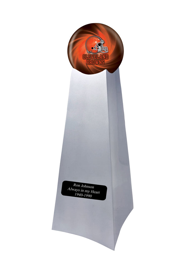Championship Trophy Cremation Urn with Optional Football and Cleveland Browns Ball Decor and Custom Metal Plaque - Divinity Urns