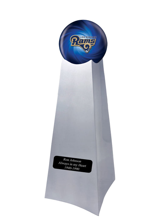 Championship Trophy Cremation Urn with Optional Football and Los Angeles Rams Ball Decor and Custom Metal Plaque - Divinity Urns