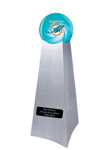 Championship Trophy Cremation Urn with Optional Football and Miami Dolphins Ball Decor and Custom Metal Plaque - Divinity Urns
