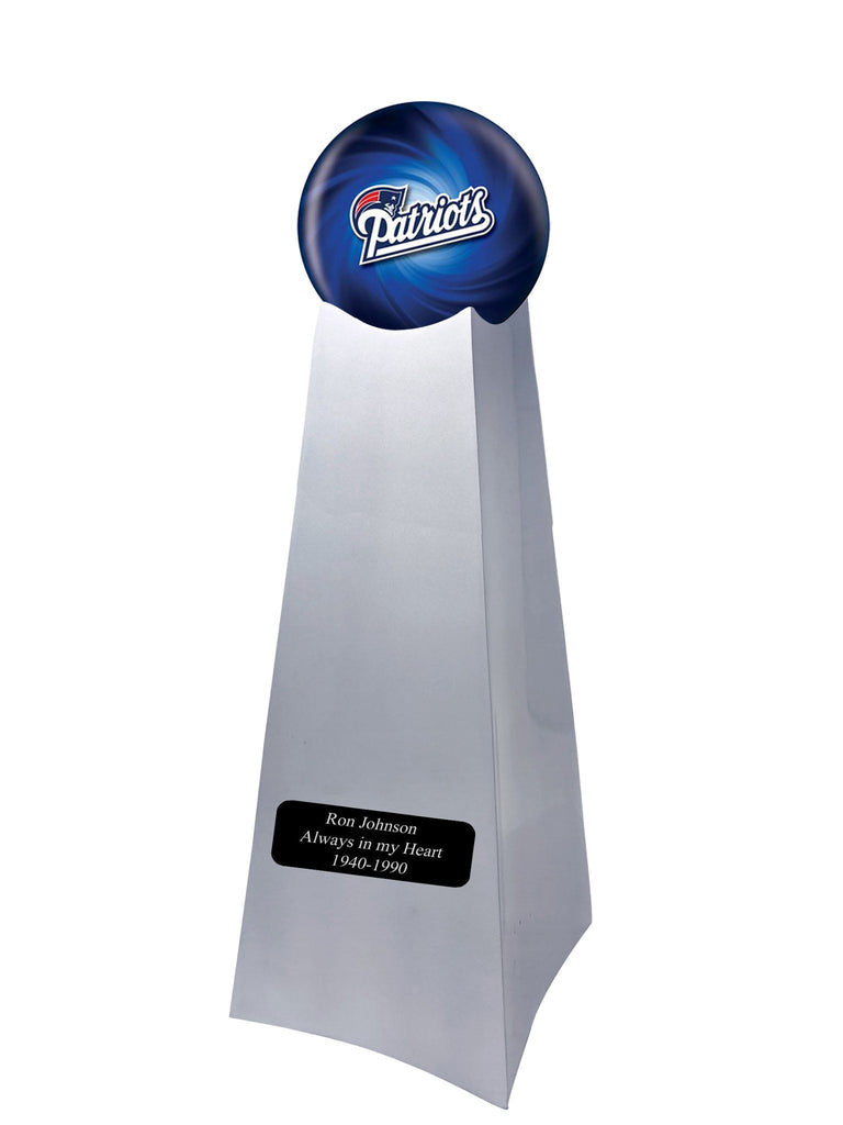 Championship Trophy Cremation Urn with Optional Football and New England Patriots Ball Decor and Custom Metal Plaque - Divinity Urns