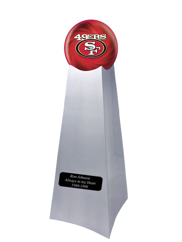 Championship Trophy Cremation Urn with Optional Football and Sanfrancisco 49ERS Ball Decor and Custom Metal Plaque - Divinity Urns