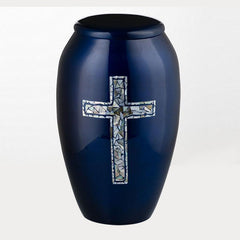 Mother of Pearl Cross on Blue -  product_seo_description -  mother of pearl urn -  Divinity Urns.