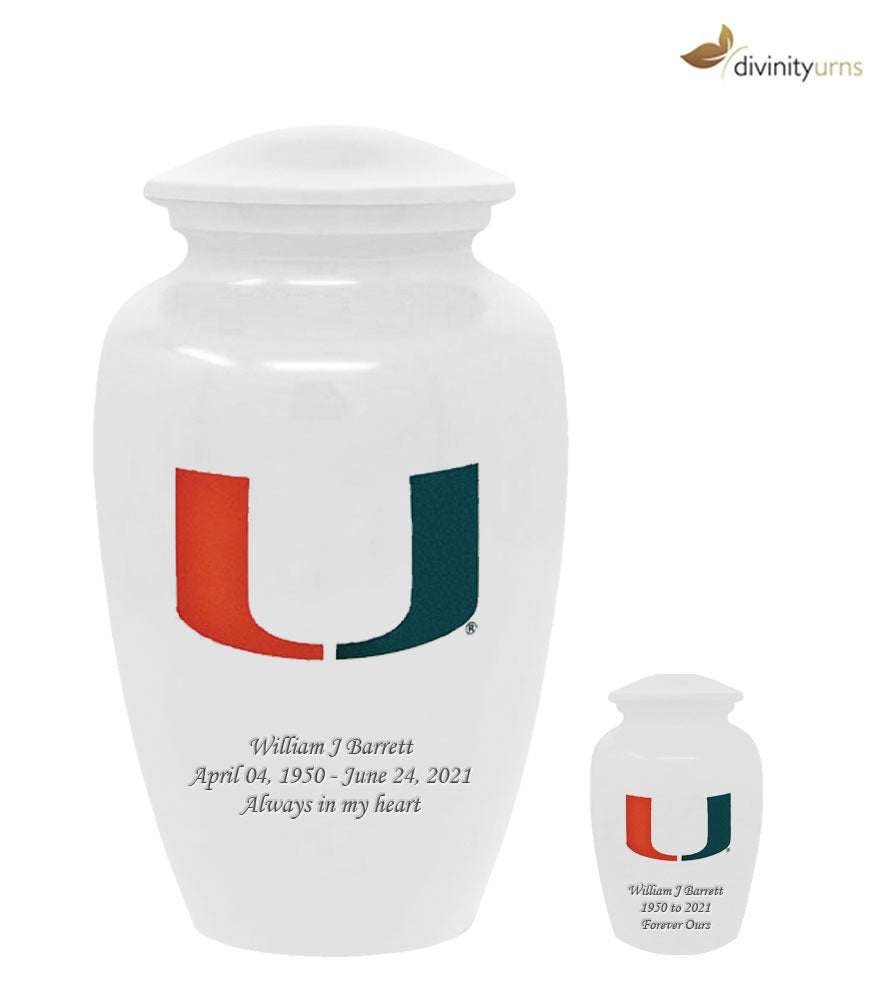 University Of Miami Football Classic Sports Cremation Urn -  product_seo_description -  Sports Urn -  Divinity Urns.