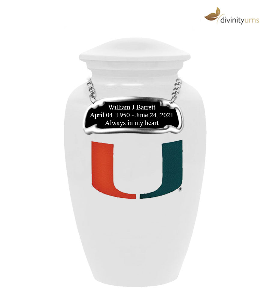 University Of Miami Football Classic Sports Cremation Urn -  product_seo_description -  Sports Urn -  Divinity Urns.