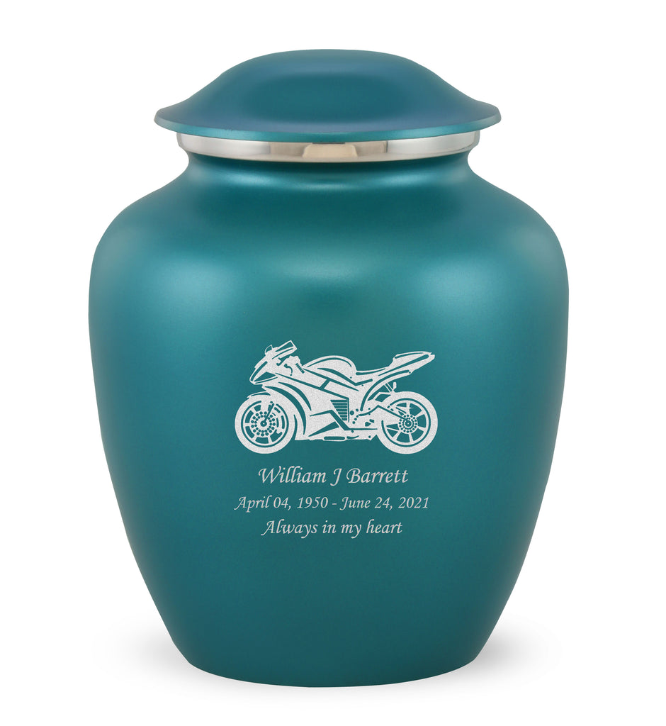Grace Sports Bike Custom Engraved Adult Cremation Urn for in Teal,  Grace Urns - Divinity Urns