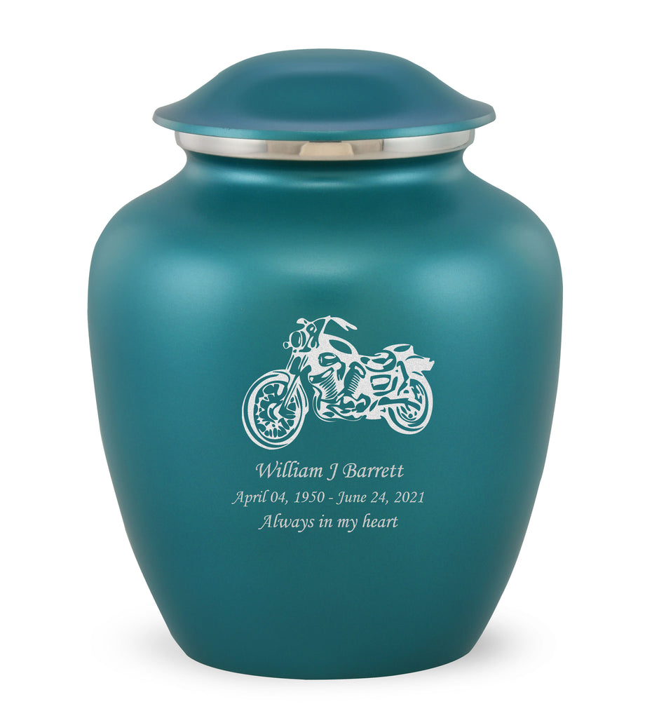 Grace Motorcycle Custom Engraved Adult Cremation Urn for Ashes in Teal,  Grace Urns - Divinity Urns
