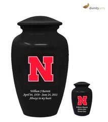 University of Nebraska Cornhuskers Black Memorial Cremation Urn,  Sports Urn - Divinity Urns