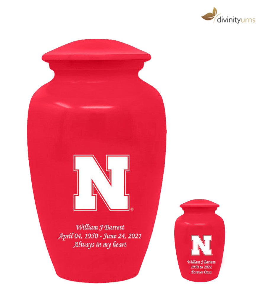 University of Nebraska Cornhuskers Red Memorial Cremation Urn,  Sports Urn - Divinity Urns