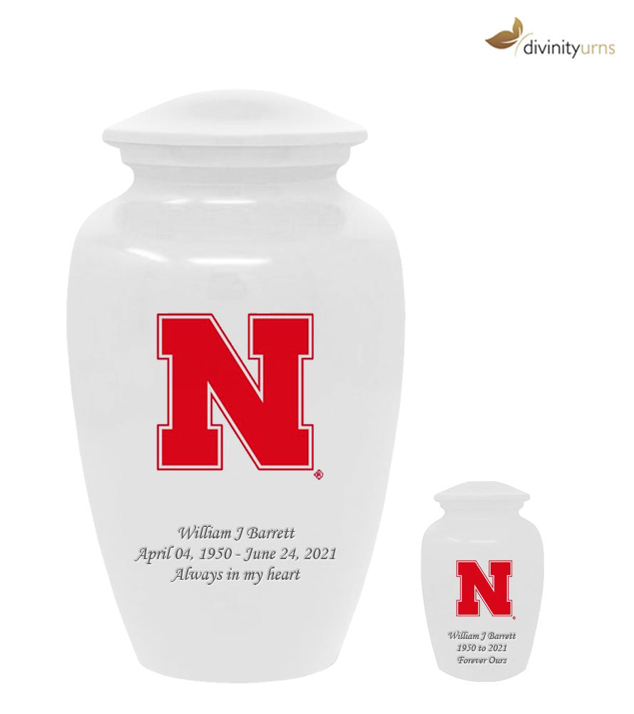 University of Nebraska Cornhuskers White Memorial Cremation Urn,  Sports Urn - Divinity Urns