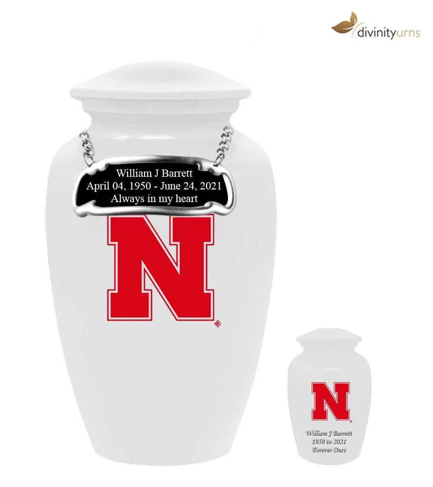 University of Nebraska Cornhuskers White Memorial Cremation Urn,  Sports Urn - Divinity Urns