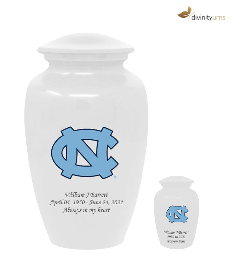 University of North Carolina Tar Heels White Memorial Cremation Urn,  Sports Urn - Divinity Urns