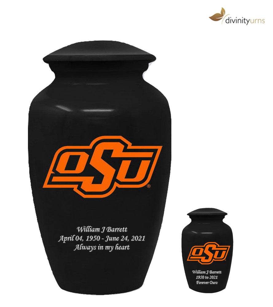 Oklahoma State University Cowboys Black Memorial Cremation Urn,  Sports Urn - Divinity Urns