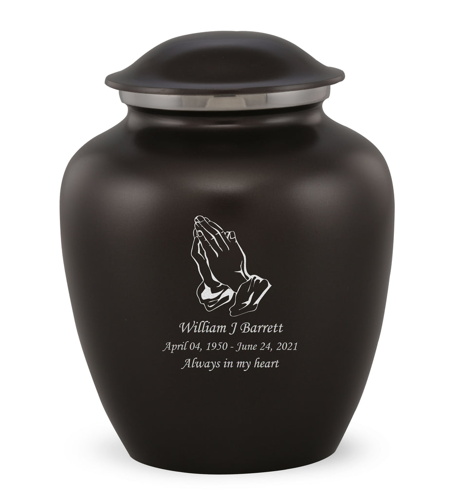 Grace Praying Hands Custom Engraved Adult Cremation Urn for Ashes in Black,  Grace Urns - Divinity Urns