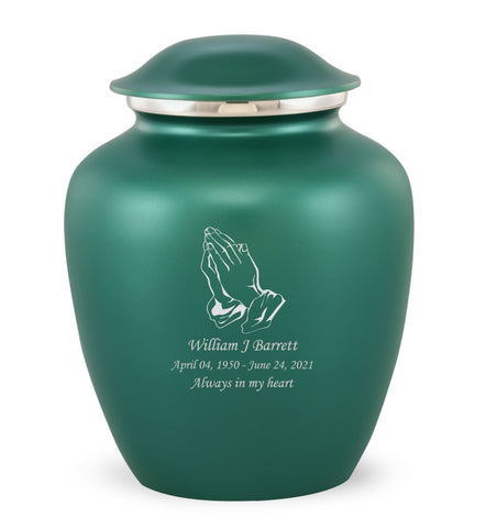 Grace Praying Hands Custom Engraved Adult Cremation Urn for Ashes in Green,  Grace Urns - Divinity Urns