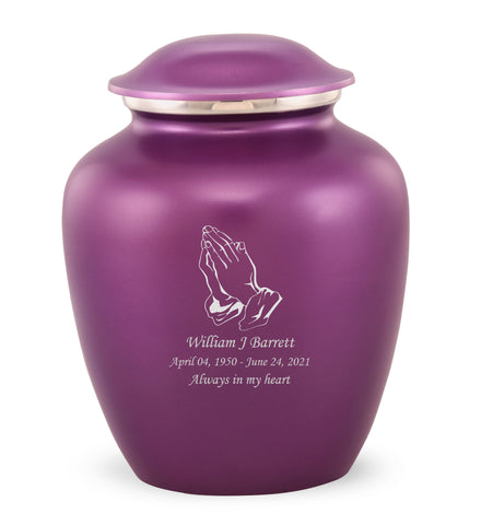 Grace Praying Hands Custom Engraved Adult Cremation Urn for Ashes in Purple,  Grace Urns - Divinity Urns