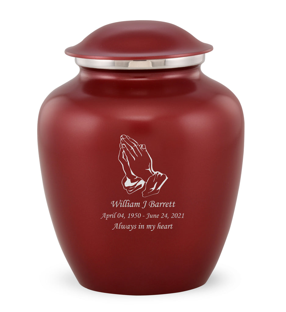 Grace Praying Hands Custom Engraved Adult Cremation Urn for Ashes in Red,  Grace Urns - Divinity Urns
