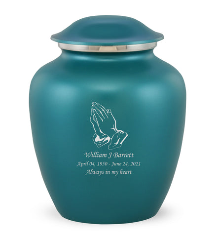 Grace Praying Hands Custom Engraved Adult Cremation Urn for Ashes in Teal,  Grace Urns - Divinity Urns