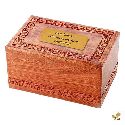 Solid Rosewood Cremation Urn - Border Carved Design -  product_seo_description -  Adult Urn -  Divinity Urns.