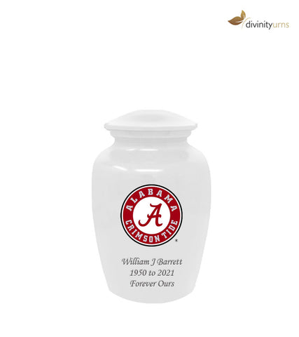 White Alabama Crimson Tide Collegiate Football Cremation Urn with Seal Logo,  Sports Urn - Divinity Urns