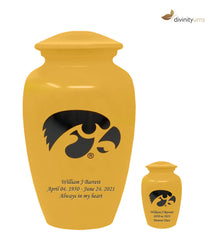 University of Iowa Hawkeyes Cremation Urn-Yellow,  Sports Urn - Divinity Urns