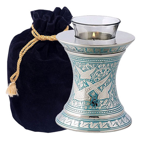 Wings to Eternity Blue Tealight Urn in Blue -  product_seo_description -  Tealight Urn -  Divinity Urns.