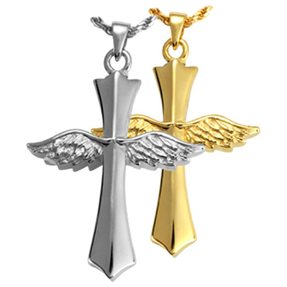 Winged Cross Gold Cremation Pendant Jewelry -  product_seo_description -  Jewelry -  Divinity Urns.