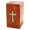 Image of Solid Rosewood Cremation Urn - Border Carved Design with Brass Cross -  product_seo_description -  Urn For Human Ashes -  Divinity Urns.
