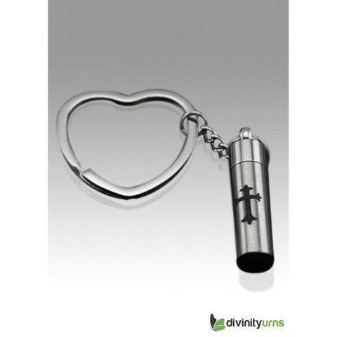 Cross on Cylinder Stainless Steel Keepsake Key Chain -  product_seo_description -  Memorial Ceremony Supplies -  Divinity Urns.