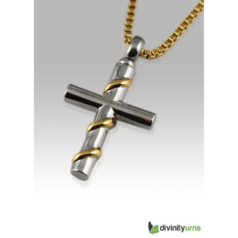 Cross with Gold Wire Wrapped Stainless Steel Cremation Keepsake Pendant -  product_seo_description -  Jewelry -  Divinity Urns.