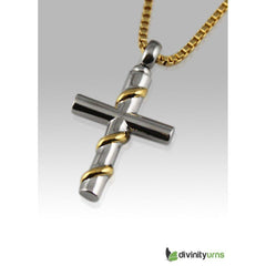 Image of Cross with Gold Wire Wrapped Stainless Steel Cremation Keepsake Pendant