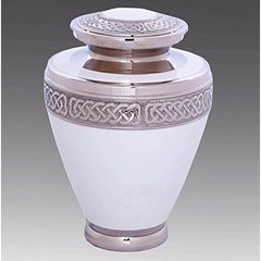 Elegant White & Silver Cremation Urn -  product_seo_description -  Urn For Human Ashes -  Divinity Urns.