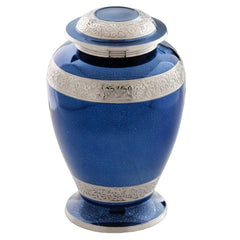 Palatinate Blue and Silver Brass Cremation Urn -  product_seo_description -  Adult Urn -  Divinity Urns.