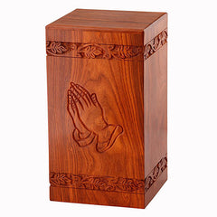 Solid Rosewood Cremation Urn with Hand Carved Praying Hand -  product_seo_description -  Adult Urn -  Divinity Urns.